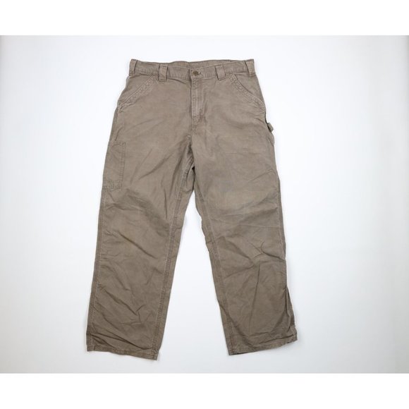 Vintage Carhartt Mens 36x30 Faded Spell Out Wide Leg Dungaree Pants Light Brown